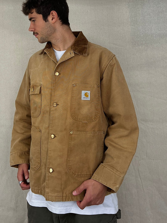 90's Carhartt Heavy Duty Lined Vintage Corduroy Collar Jacket Size L