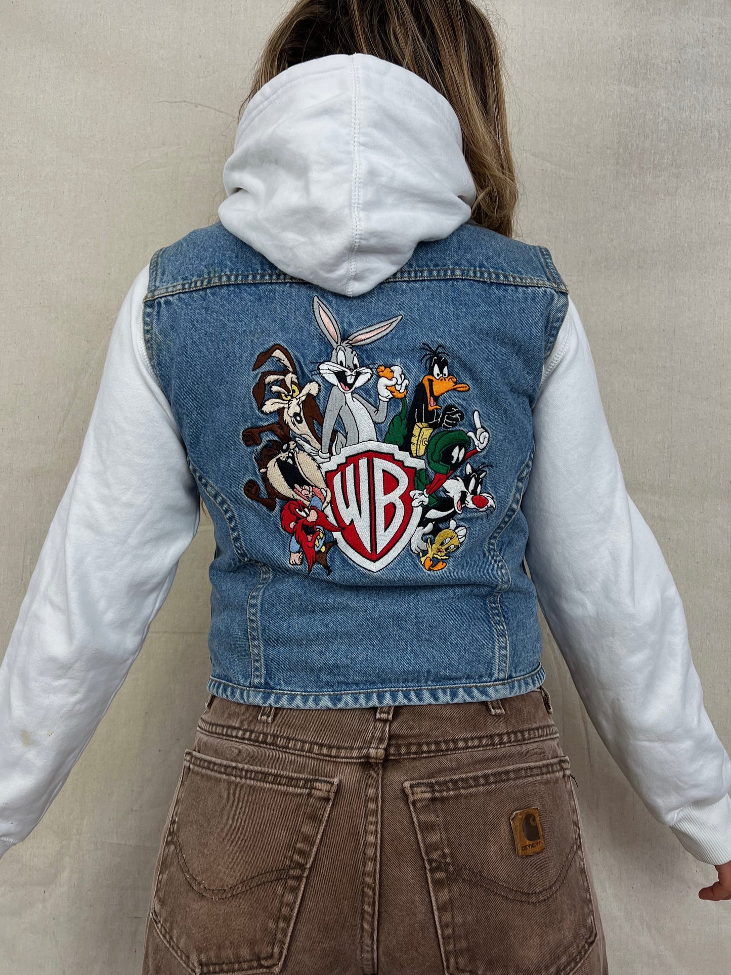 90's Warner Bro's Looney Tunes Embroidered Vintage Denim Jacket Size 8