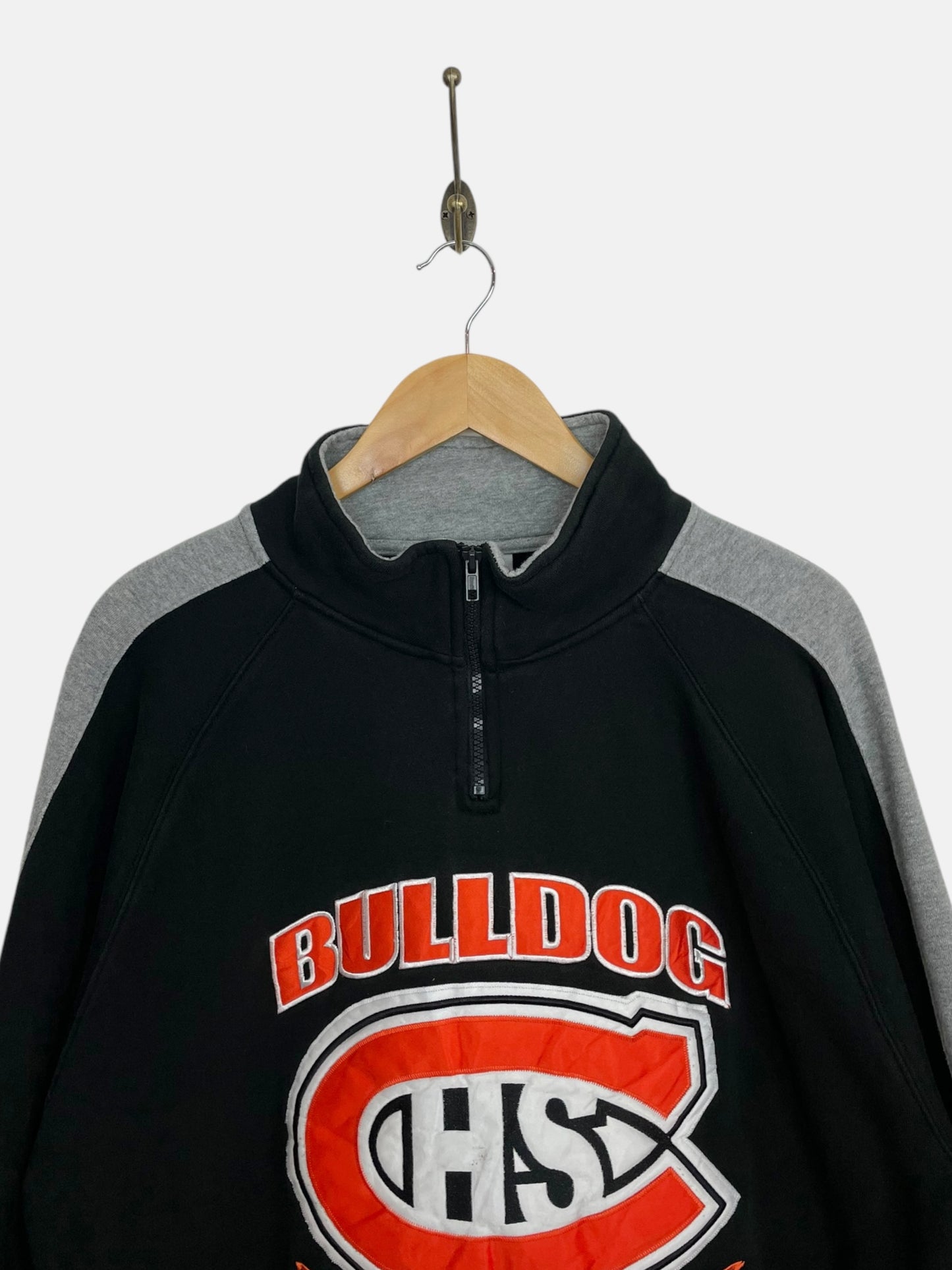 90's HS Bulldog Embroidered Vintage Quarterzip Sweatshirt Size L