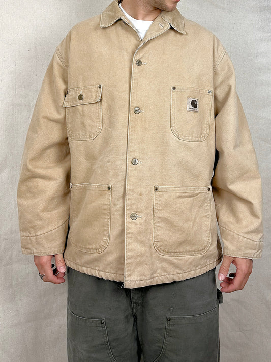 90's Carhartt Heavy Duty Lined Vintage Corduroy Collar Jacket Size 2XL