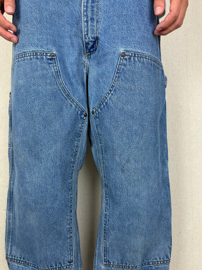 90's Carhartt Heavy Duty USA Made Vintage Double Knee Carpenter Jeans Size 34x29