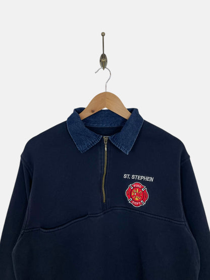 90's Fire Department Embroidered Vintage Quarterzip Sweatshirt Size L