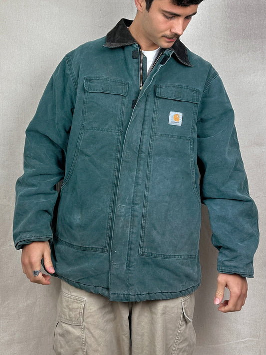 90's Carhartt Heavy Duty USA Made Quilt Lined Vintage Corduroy Collar Jacket Size XL-2XL