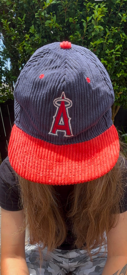 90's MLB Angels Embroidered Corduroy Snapback Baseball Cap