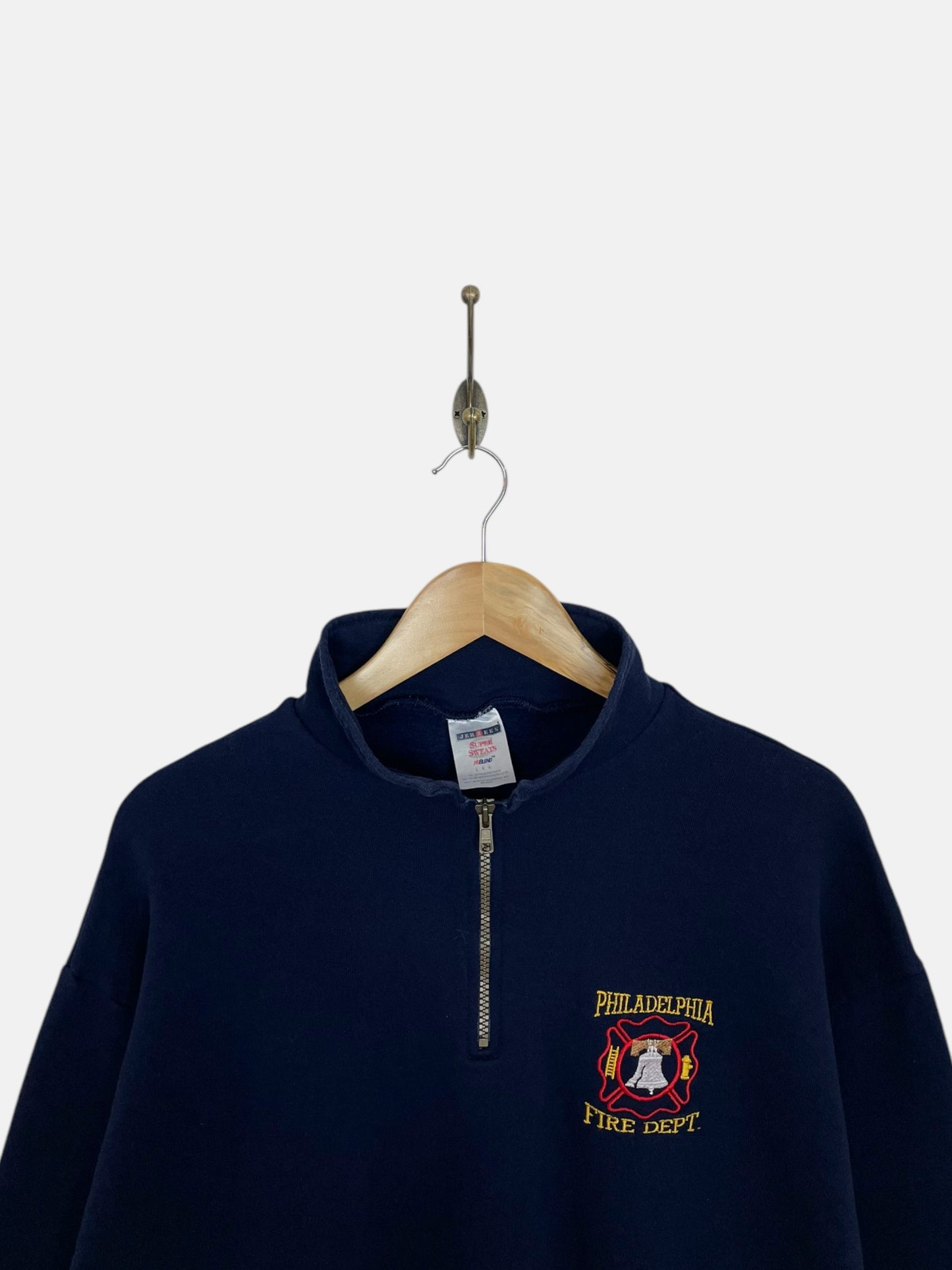 90's Fire Dept Embroidered Vintage Quarterzip Sweater Size L