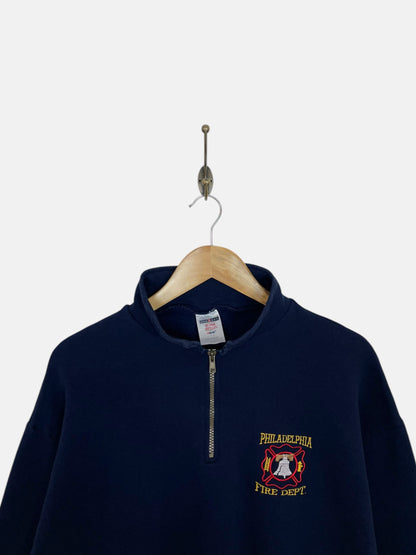 90's Fire Dept Embroidered Vintage Quarterzip Sweater Size L