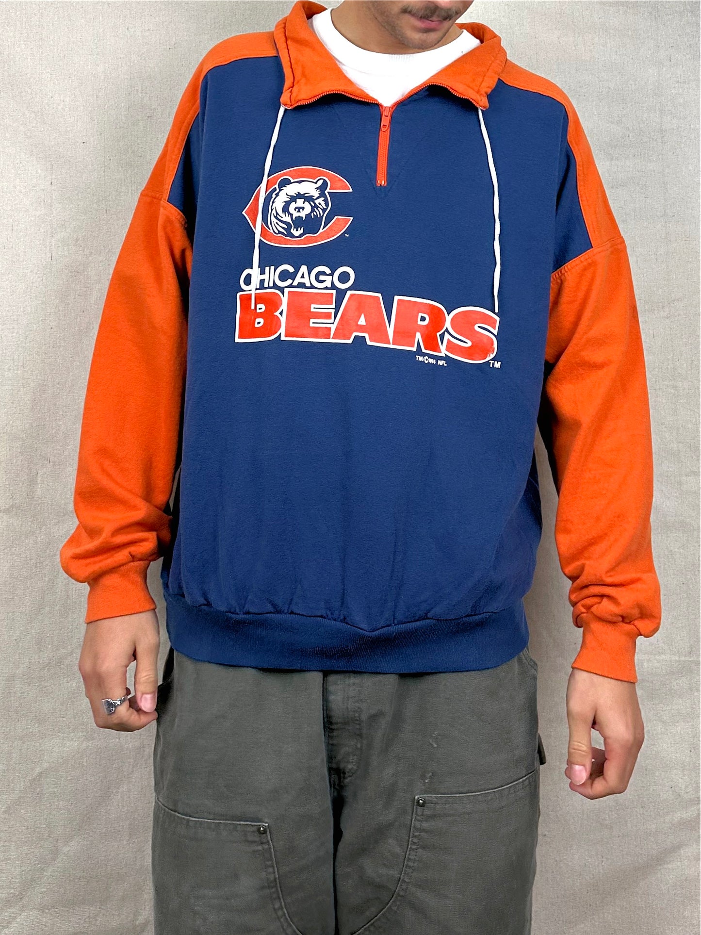 1994 Chicago Bears NFL USA Made Vintage Quarterzip Sweatshirt Size M-L