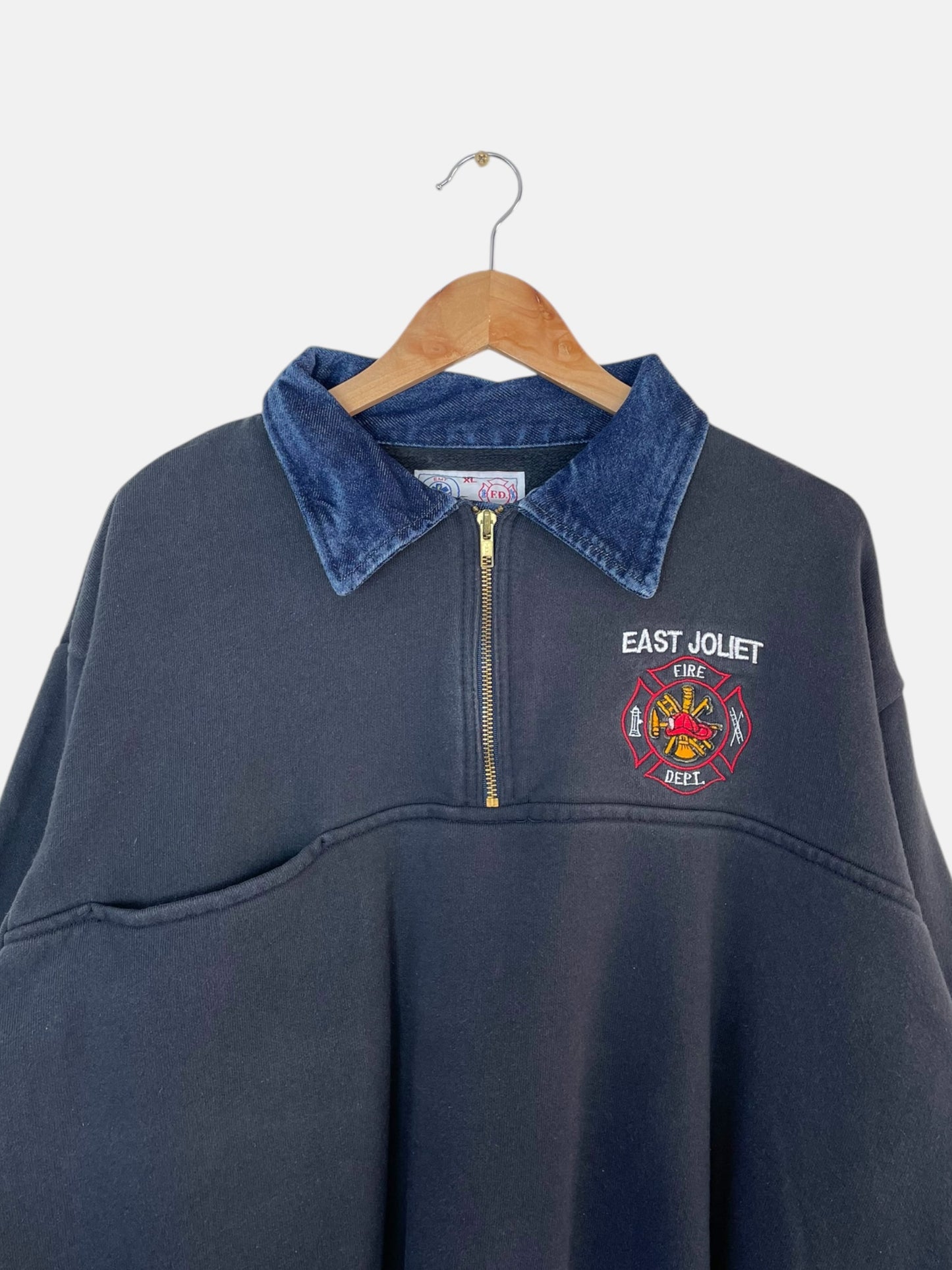 90's East Joliet Fire Dept. Embroidered Vintage Quarter-zip Sweatshirt Size XL