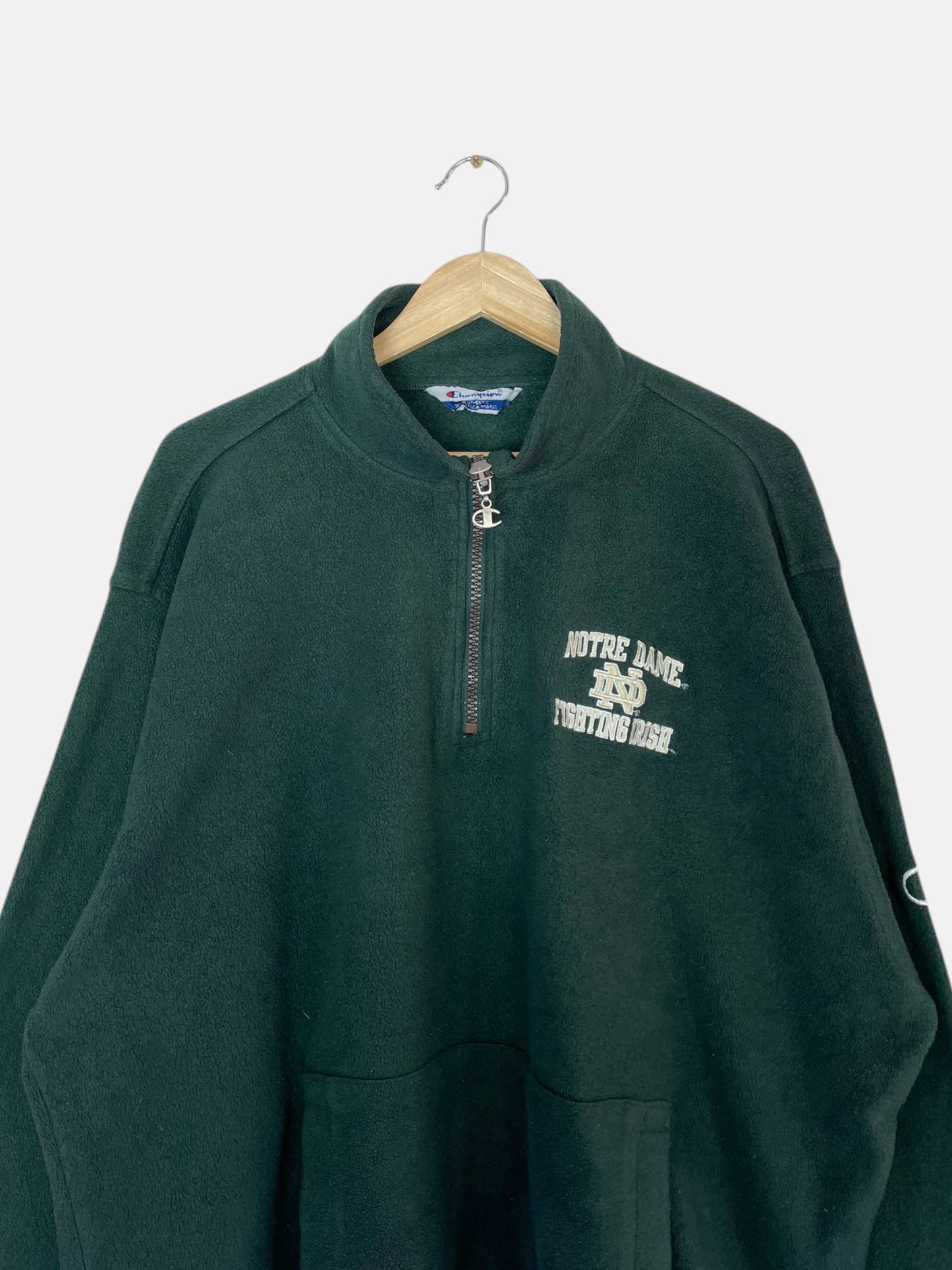 90's Champion Notre Dame "Fighting Irish" Embroidered Vintage Quarter-zip Sweatshirt Size 2XL-3XL