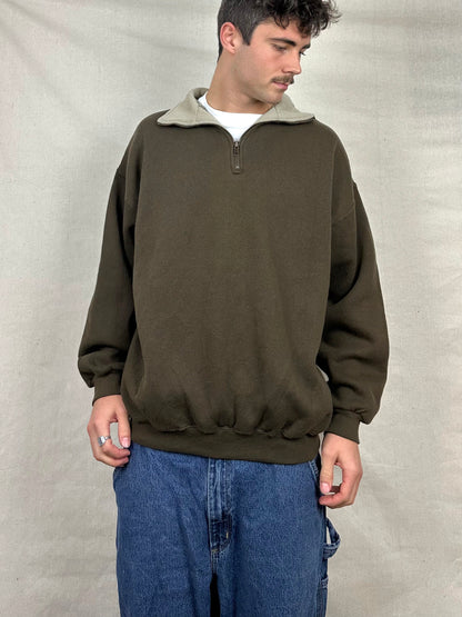 90's Brown Vintage Quarterzip Sweatshirt Size L-XL