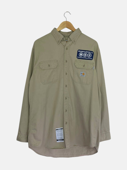 90's Carhartt "Mechanical Services" Vintage Button-up Long Sleeve Shirt Size XL