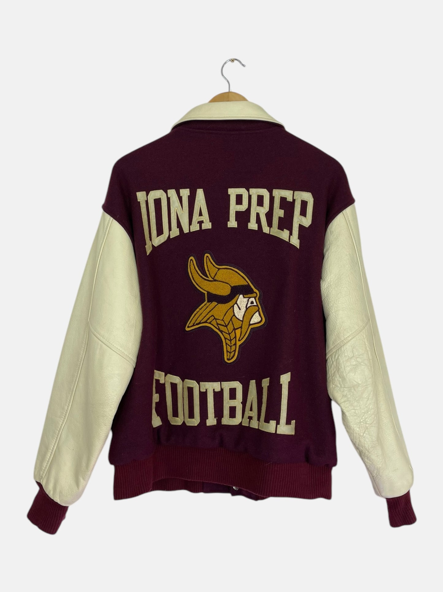 90's Iona Prep Embroidered Football Leather Stadium Jacket Size L