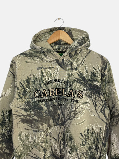 90's Realtree Camo Embroidered "Cabella's" Vintage Hooded Sweatshirt Size XS