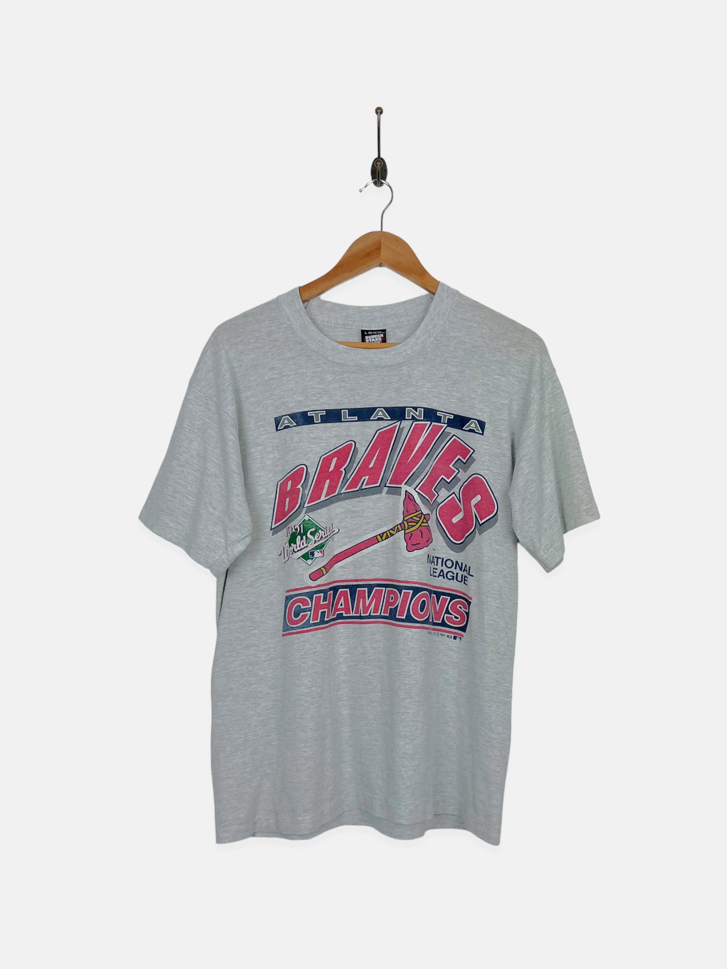 Atlanta Braves 1991 NL Champions World Series T Shirt Vintage Single Stitch  L