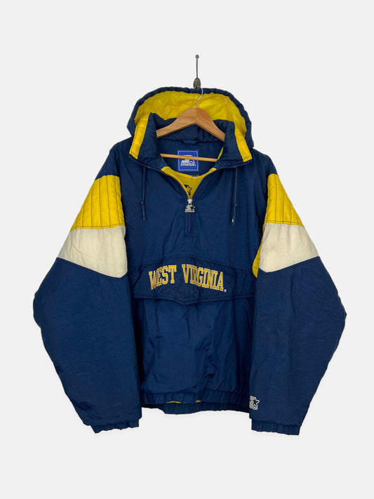 90's West Virginia Starter Embroidered Vintage Puffer Jacket with Hood Size XL-2XL