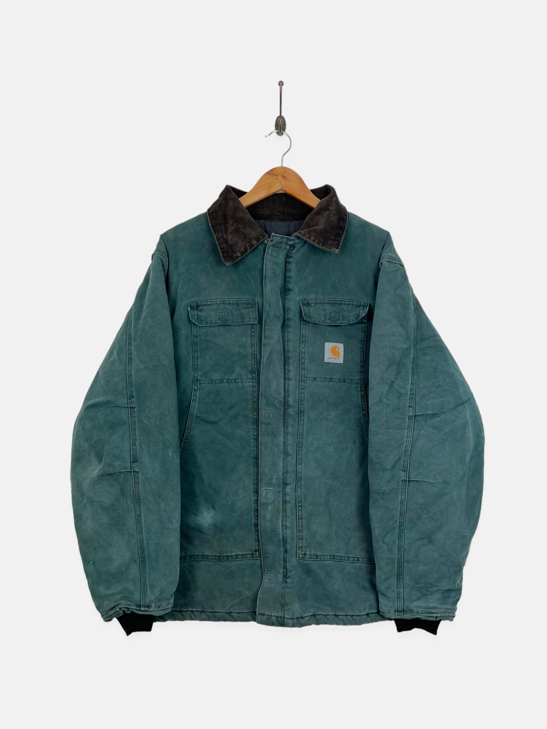 90's Carhartt Heavy Duty USA Made Quilt Lined Vintage Corduroy Collar Jacket  Size XL-2XL