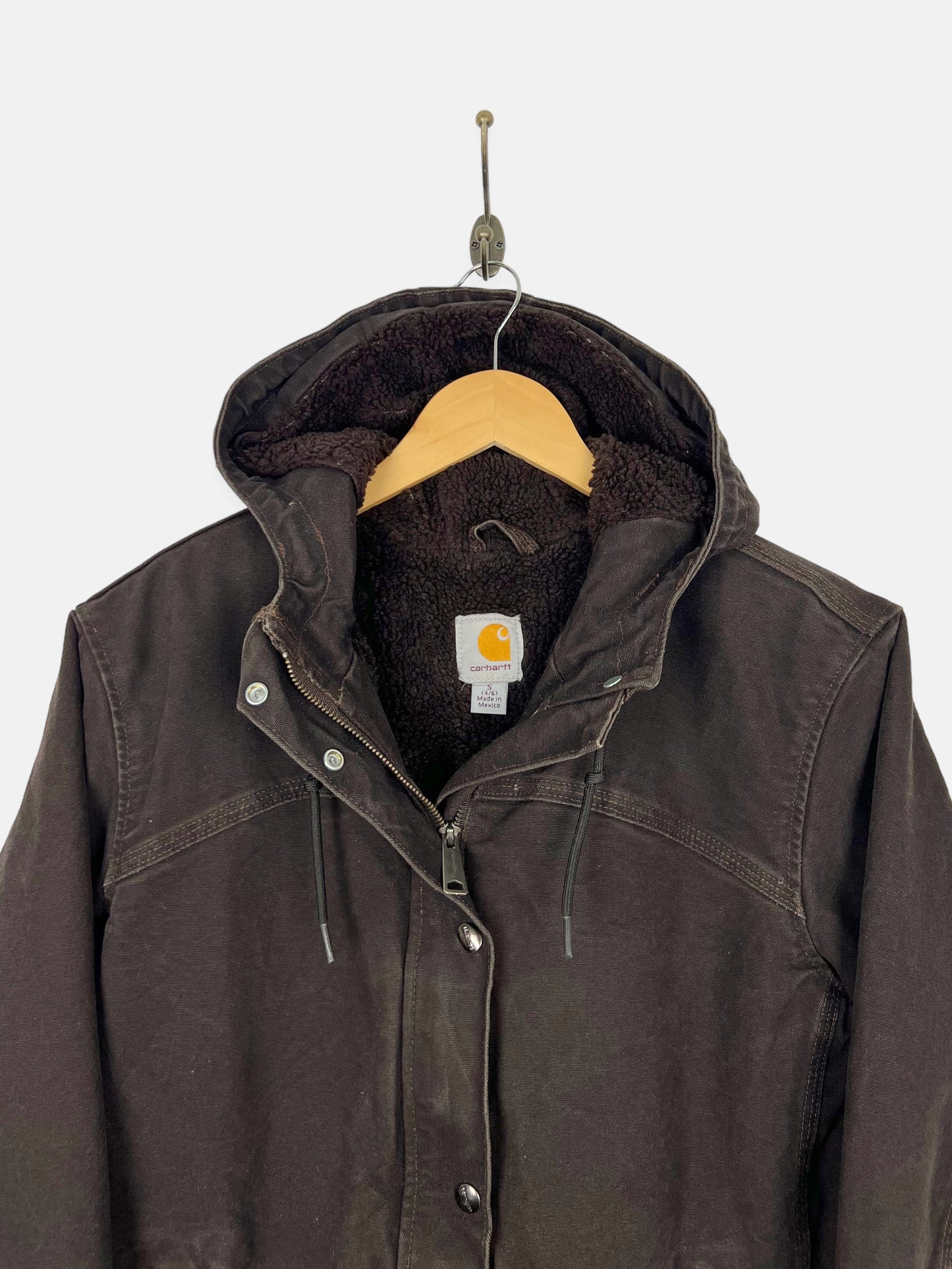 90's Carhartt Heavy Duty Sherpa Lined Vintage Jacket with Hood Size 10-12