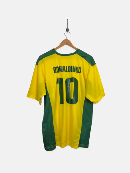 Bootleg Nike Brasil Ronaldinho #10 Embroidered Vintage Football Jersey Size L