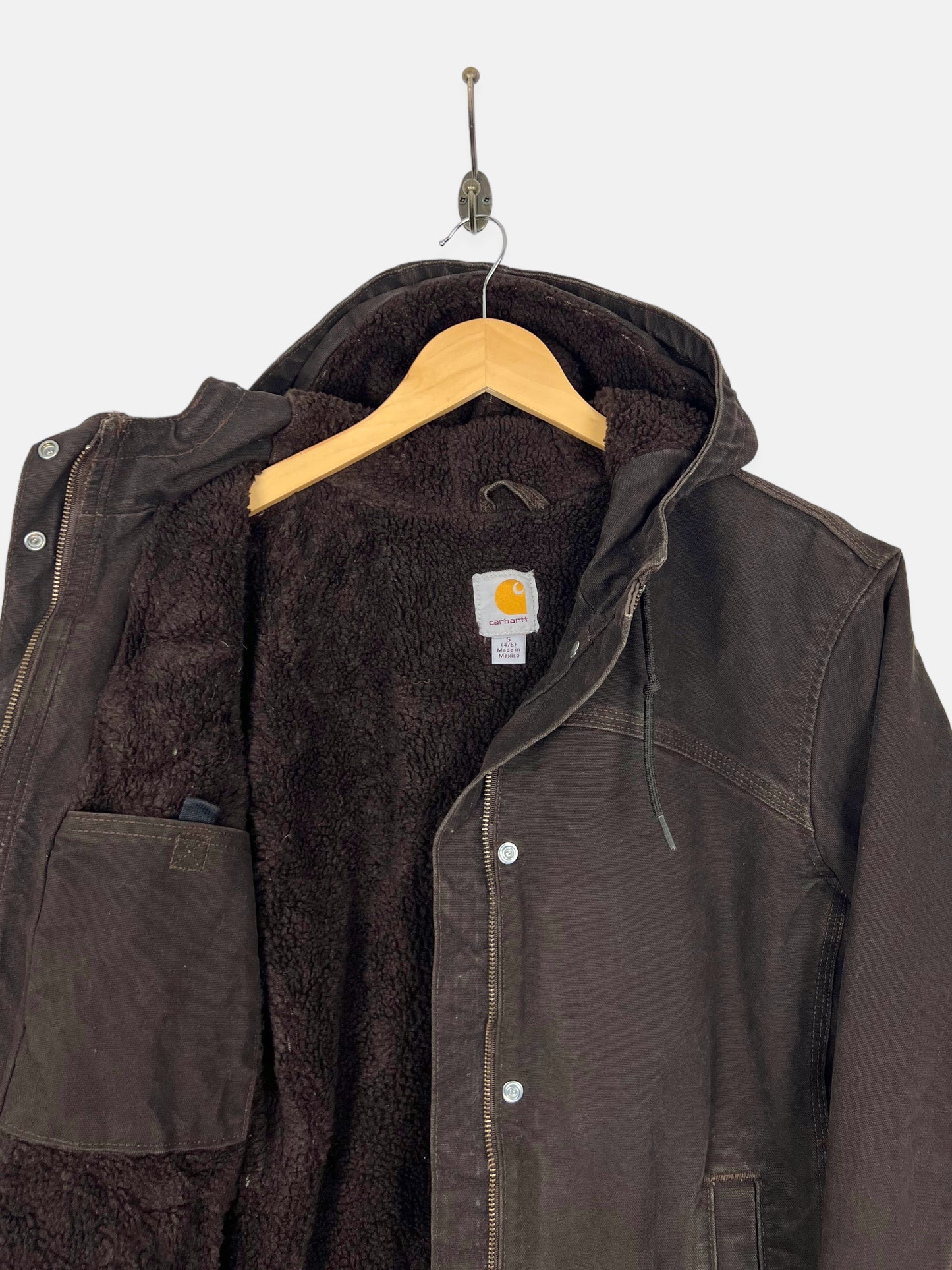 90's Carhartt Heavy Duty Sherpa Lined Vintage Jacket with Hood Size 10-12