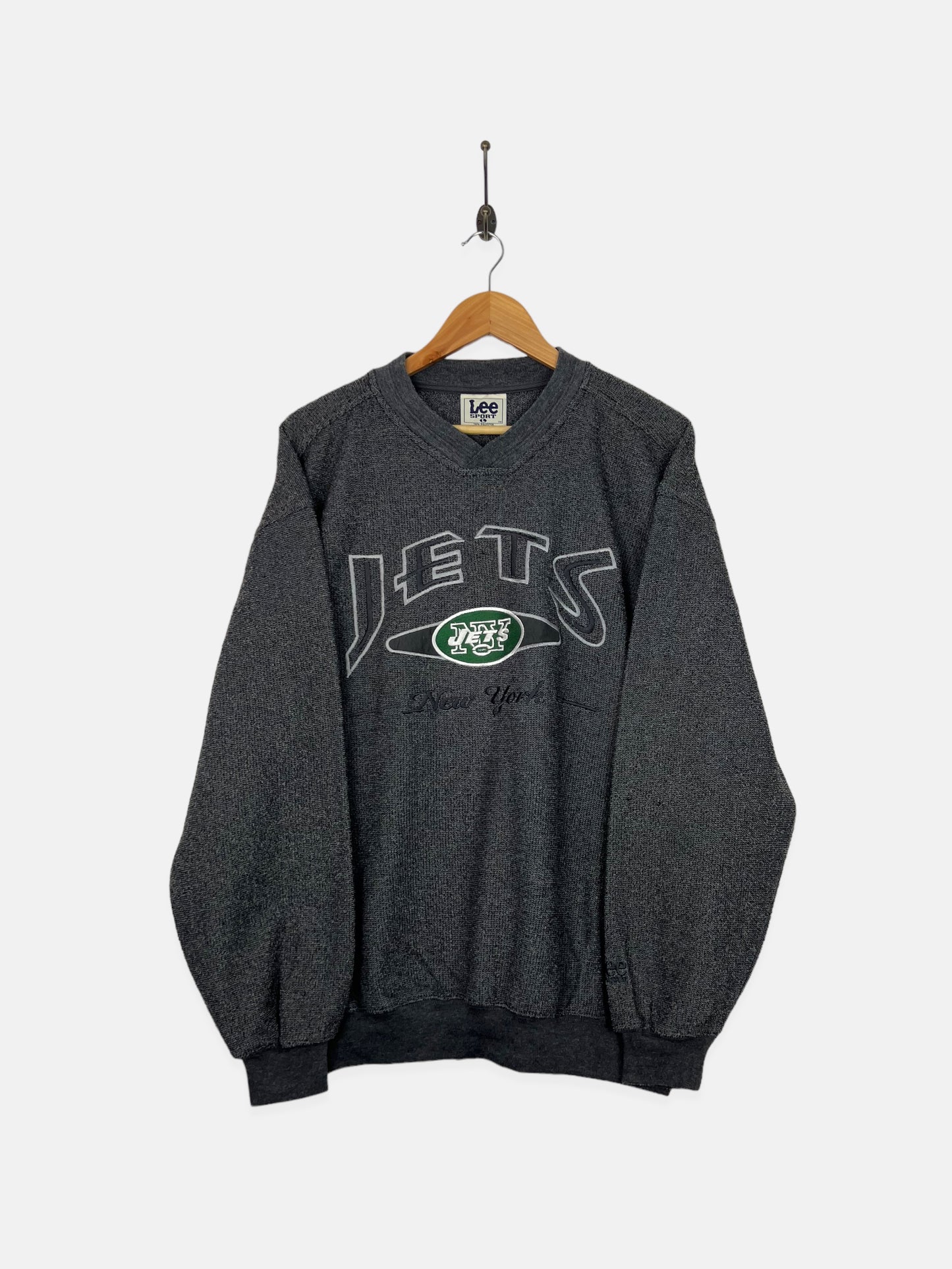 Vintage 90s New York Jets NFL Embroidered Lee Hoodie Size L 