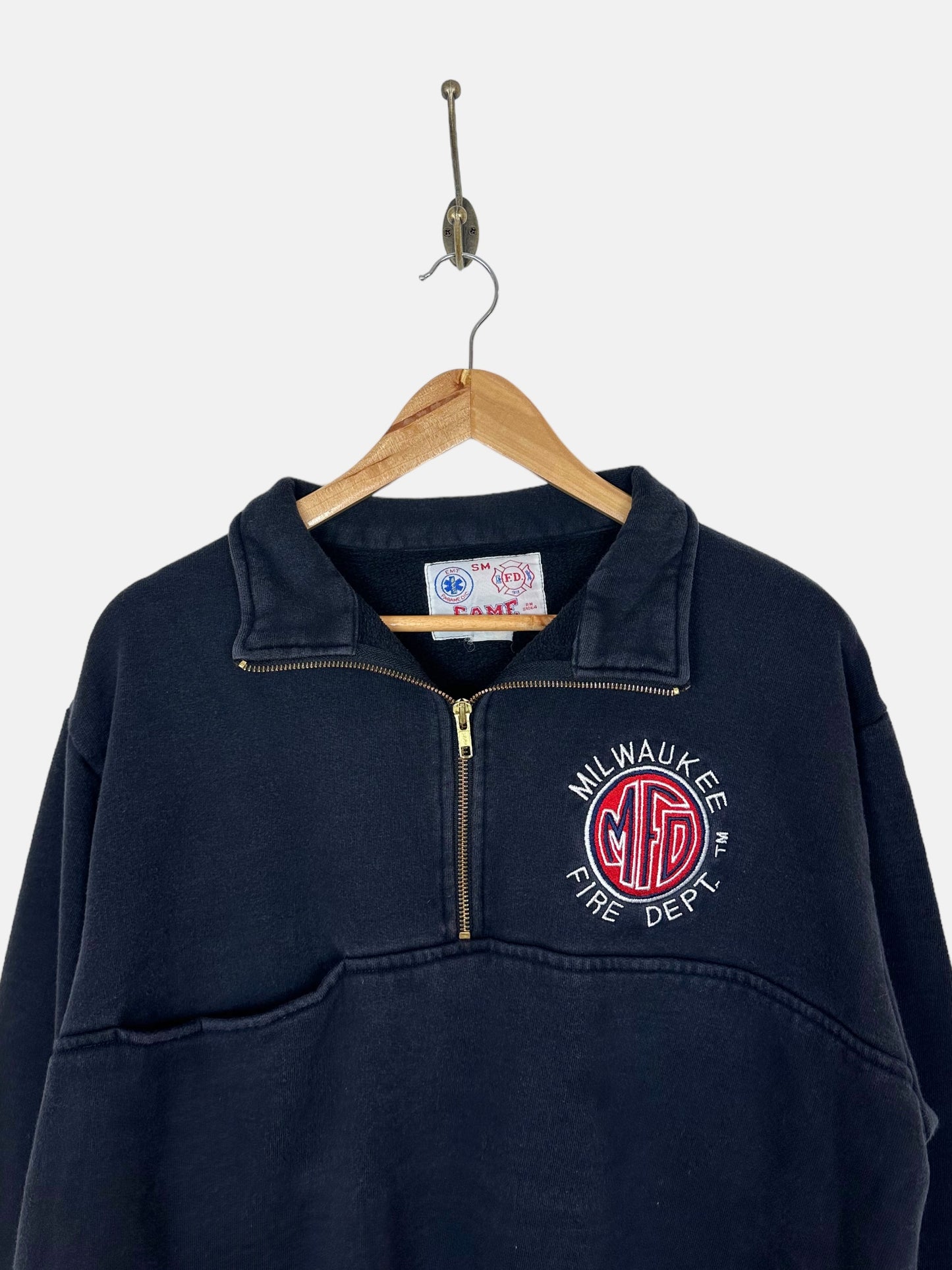 90's Milwaukee Fire Dept. Embroidered Vintage Quarterzip Sweatshirt Size M