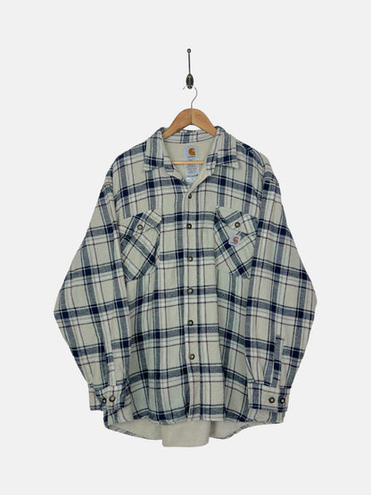 90's Carhartt Vintage Button-Up Fleece Lined Flannel Shirt Size XL