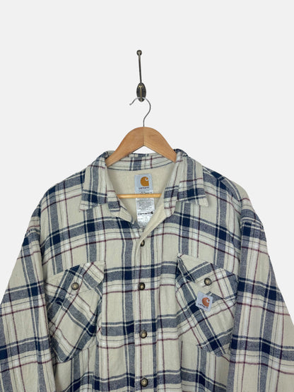 90's Carhartt Vintage Button-Up Fleece Lined Flannel Shirt Size XL