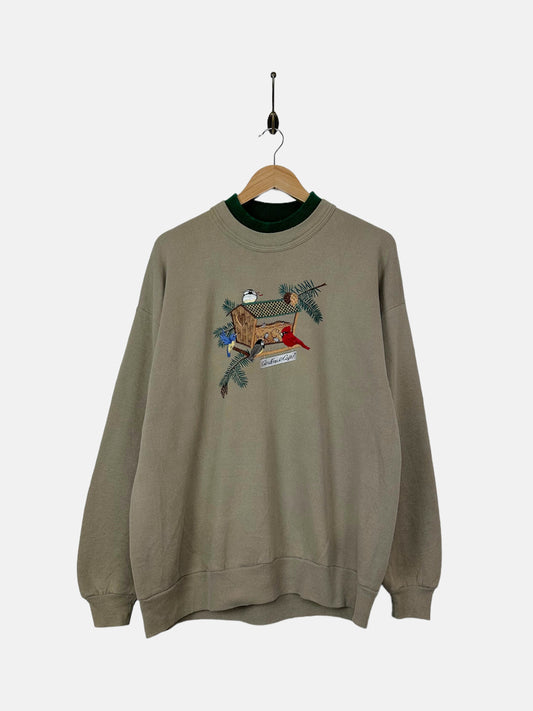 90's Birdhouse USA Made Embroidered Vintage High-Neck Sweatshirt Size M-L