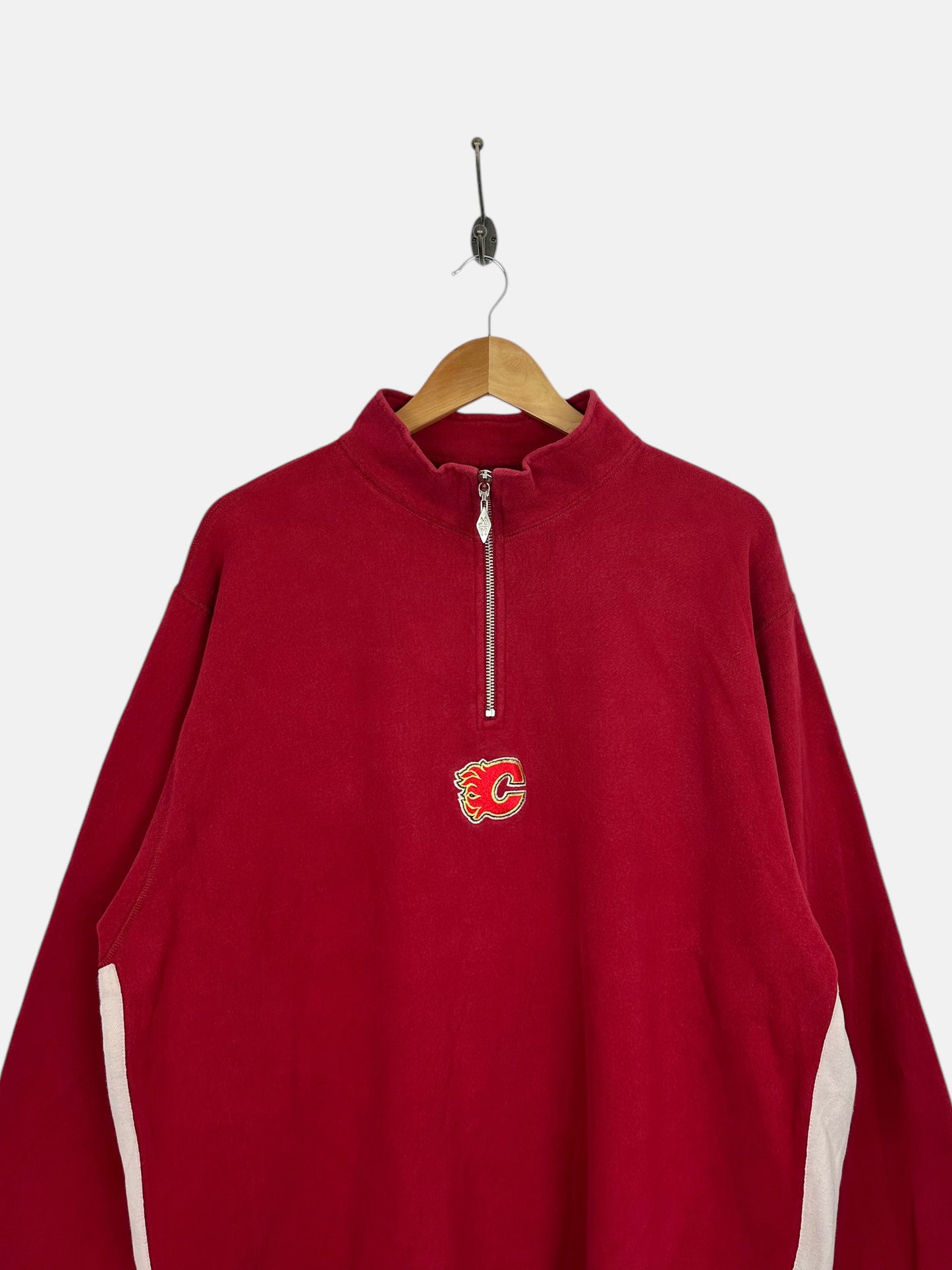 90's Calgary Flames Canada Made Embroidered Vintage Quarterzip Sweatshirt Size M-L