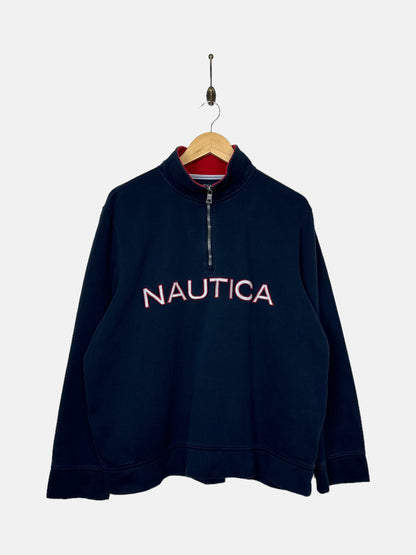 90's Nautica Embroidered Vintage Quarterzip Sweatshirt Size M