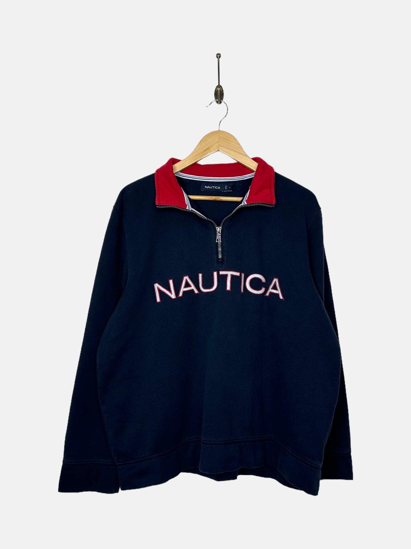 90's Nautica Embroidered Vintage Quarterzip Sweatshirt Size M