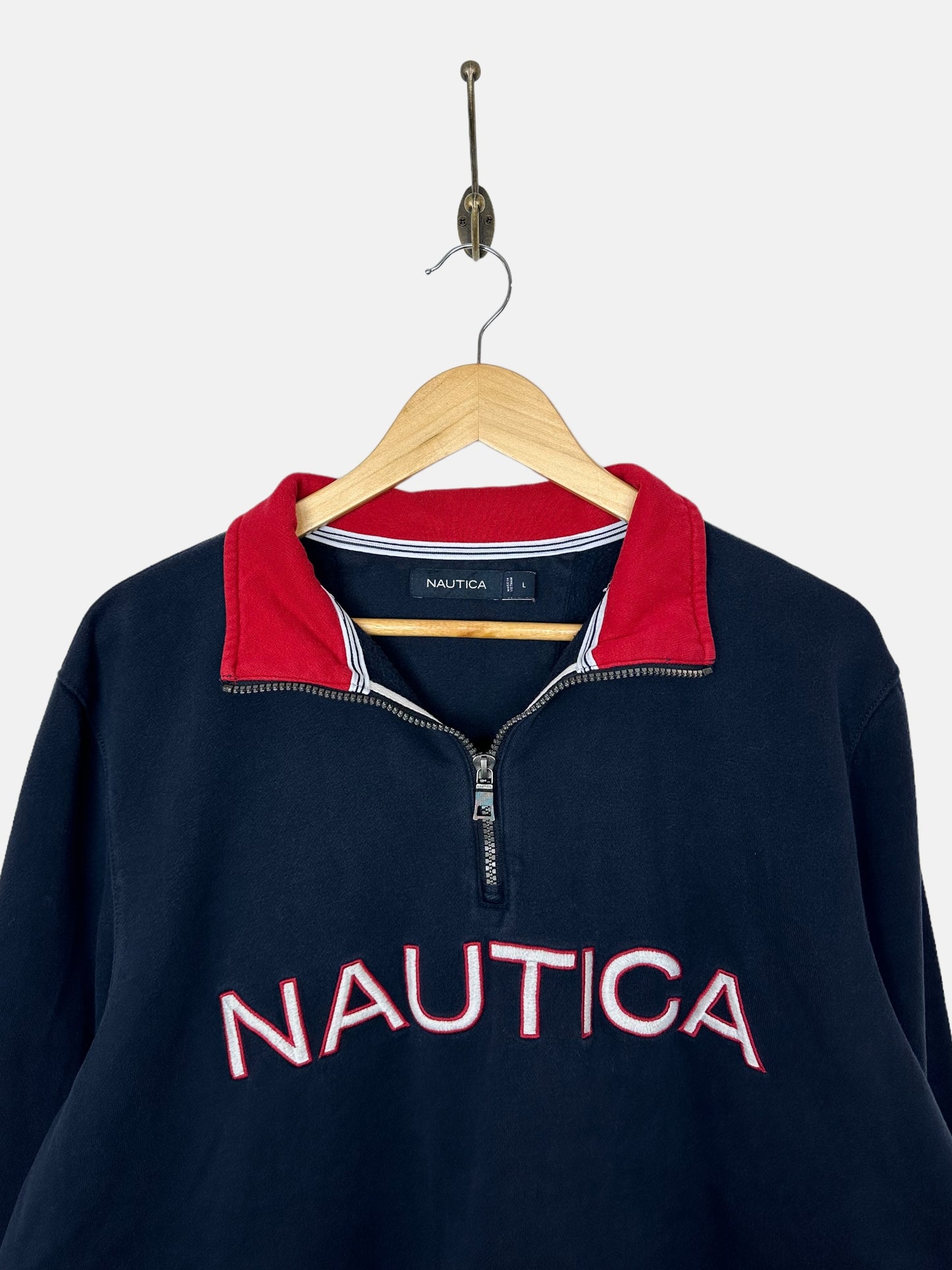 90's Nautica Embroidered Vintage Quarterzip Sweatshirt Size M