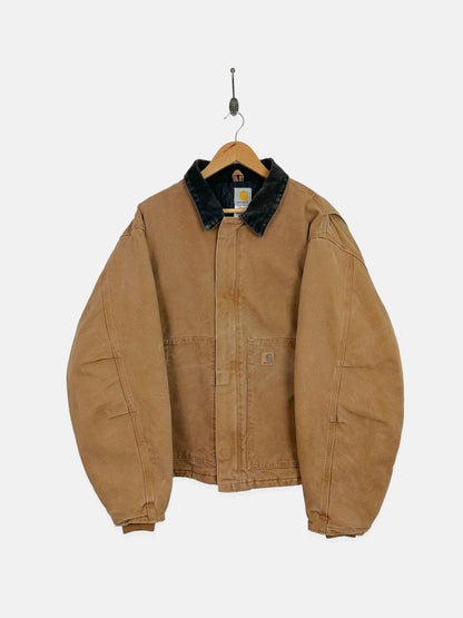 90's Carhartt Heavy Duty Vintage Quilt Lined Corduroy Collar Jacket Size L-XL