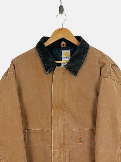 90's Carhartt Heavy Duty Vintage Quilt Lined Corduroy Collar Jacket Size L-XL