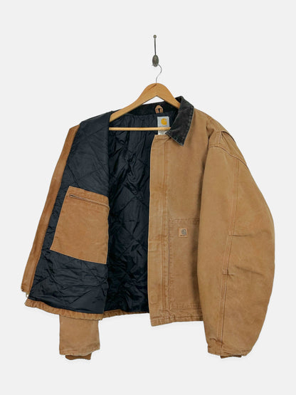 90's Carhartt Heavy Duty Vintage Quilt Lined Corduroy Collar Jacket Size L-XL