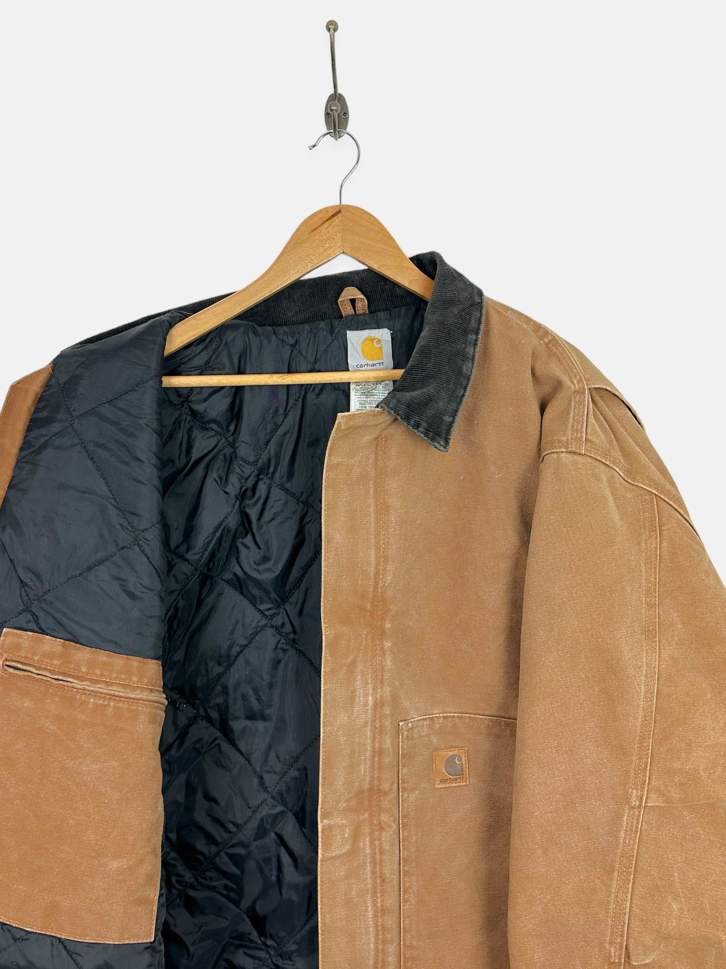 90's Carhartt Heavy Duty Vintage Quilt Lined Corduroy Collar Jacket Size L-XL