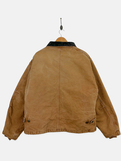 90's Carhartt Heavy Duty Vintage Quilt Lined Corduroy Collar Jacket Size L-XL