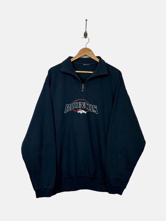 90's Denver Broncos NFL Embroidered Vintage Quarterzip Sweatshirt Size L-XL