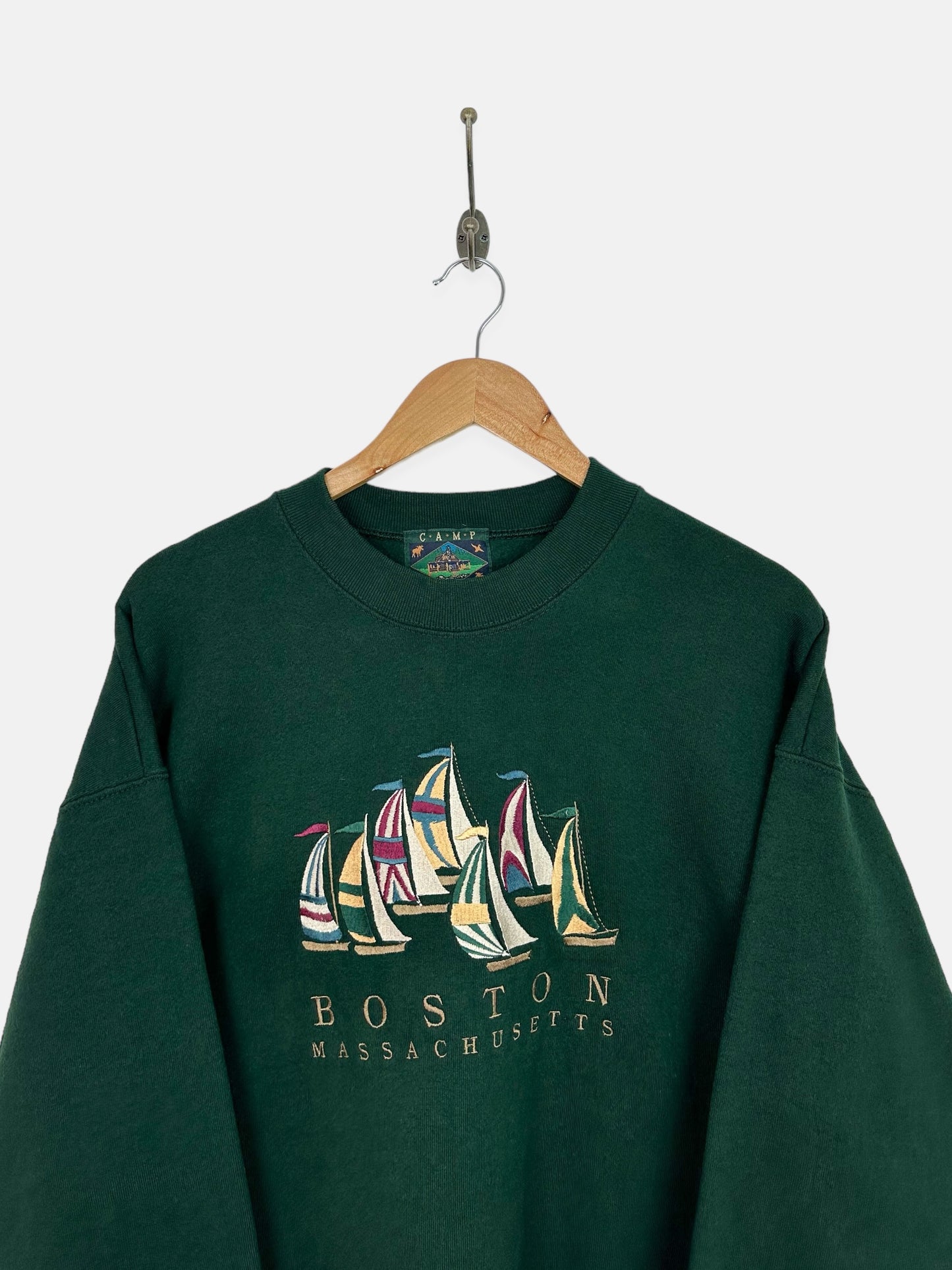 90's Boston Massachusetts USA Made Embroidered Vintage Sweatshirt Size L-XL