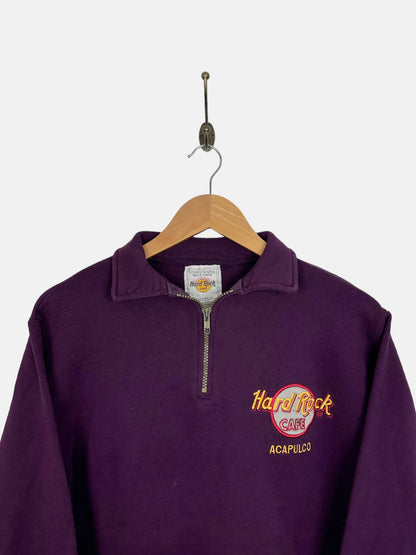 90's Hard Rock Cafe Acapulco Embroidered Vintage Quarterzip Sweatshirt Size 6-8