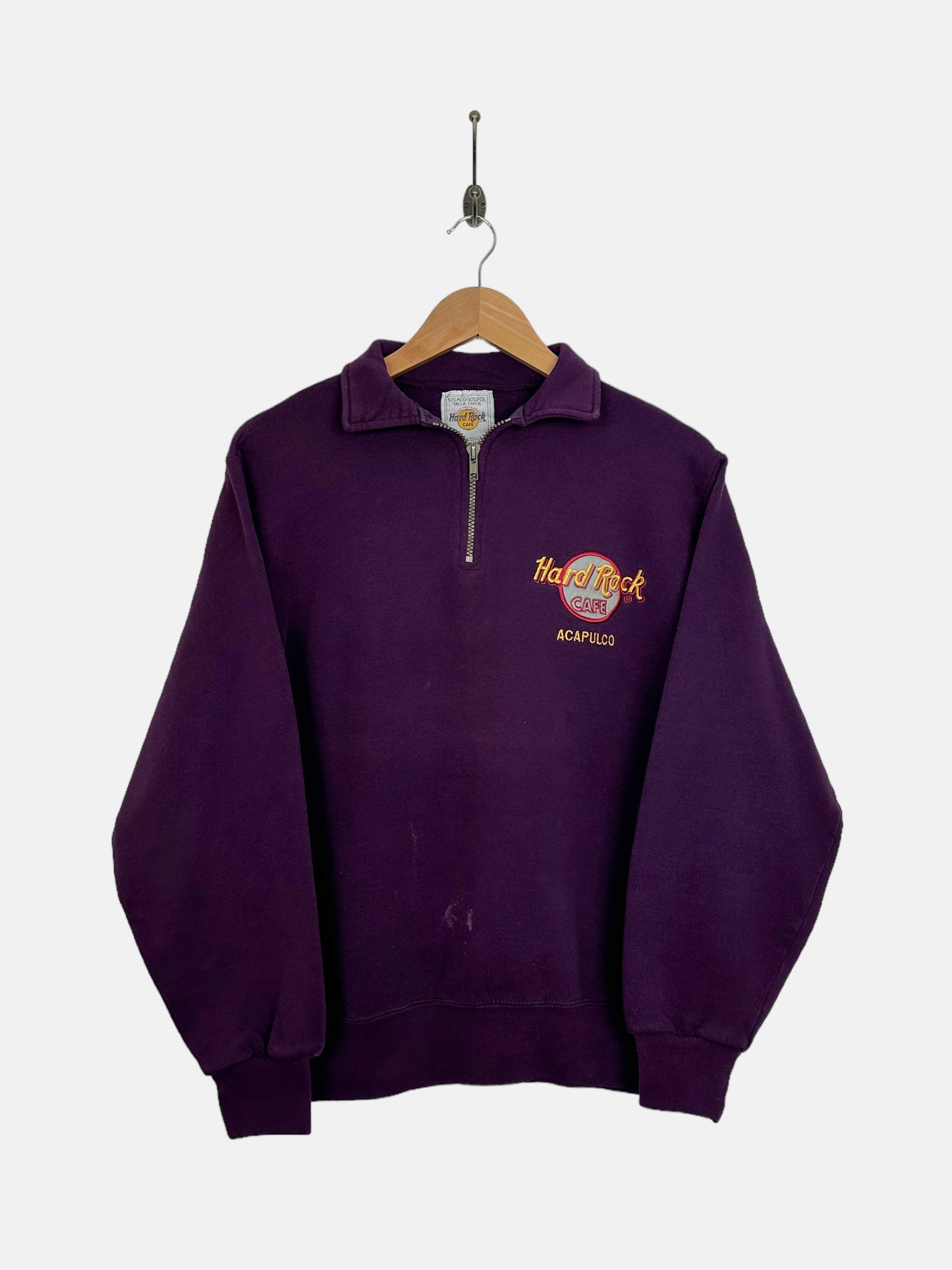 90's Hard Rock Cafe Acapulco Embroidered Vintage Quarterzip Sweatshirt Size 6-8