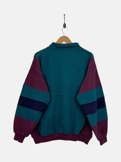 90's Colourblock Embroidered Vintage Quarterzip Sweatshirt Size M-L