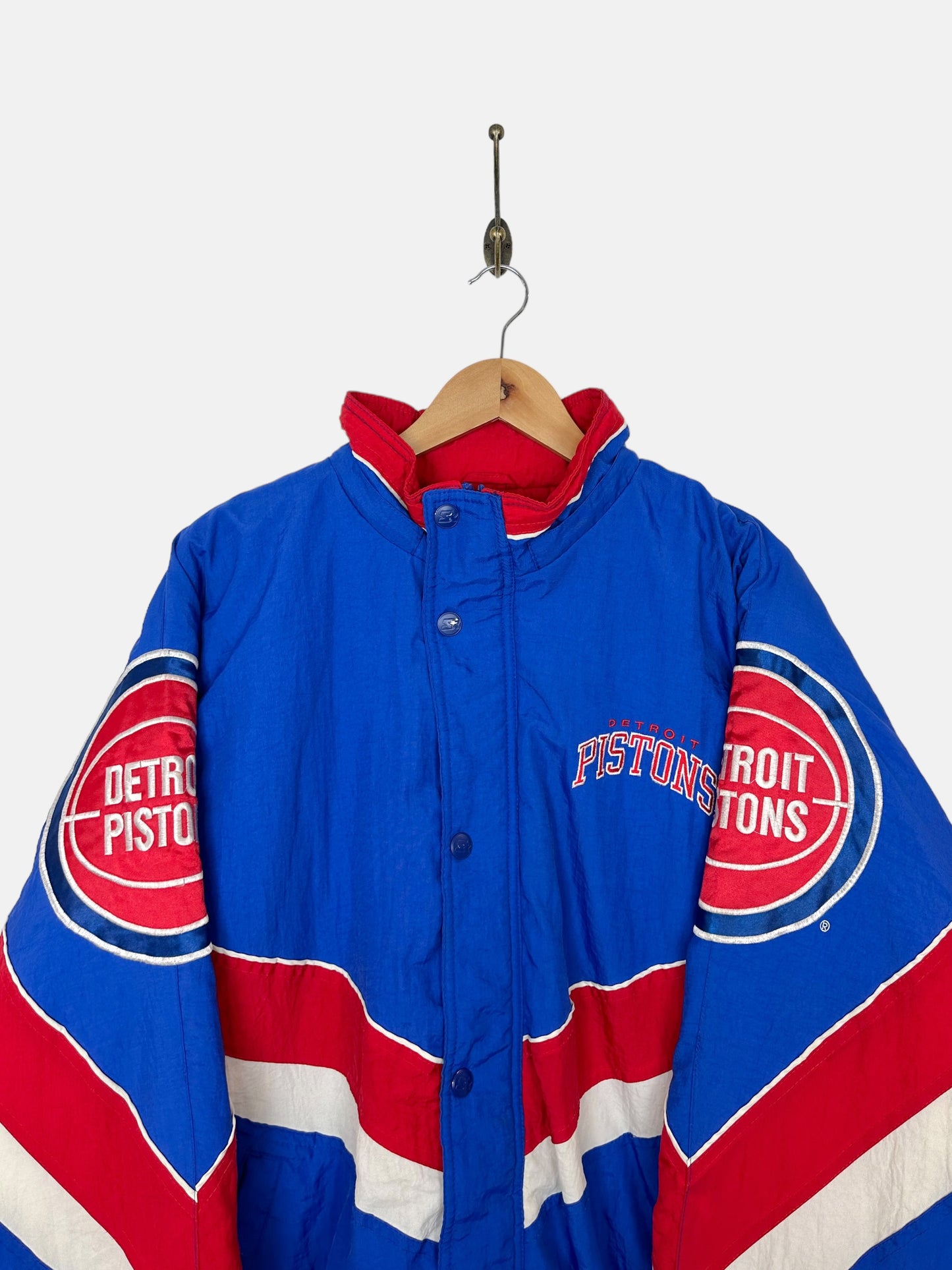 90's Starter Detroit Pistons NBA Embroidered Vintage Puffer Jacket Size XL-2XL