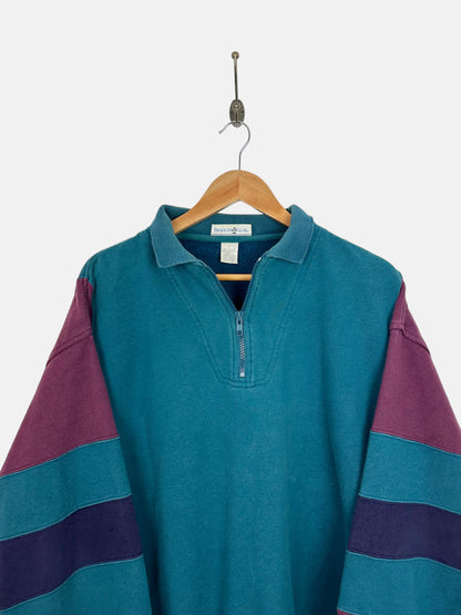 90's Colourblock Embroidered Vintage Quarterzip Sweatshirt Size M-L