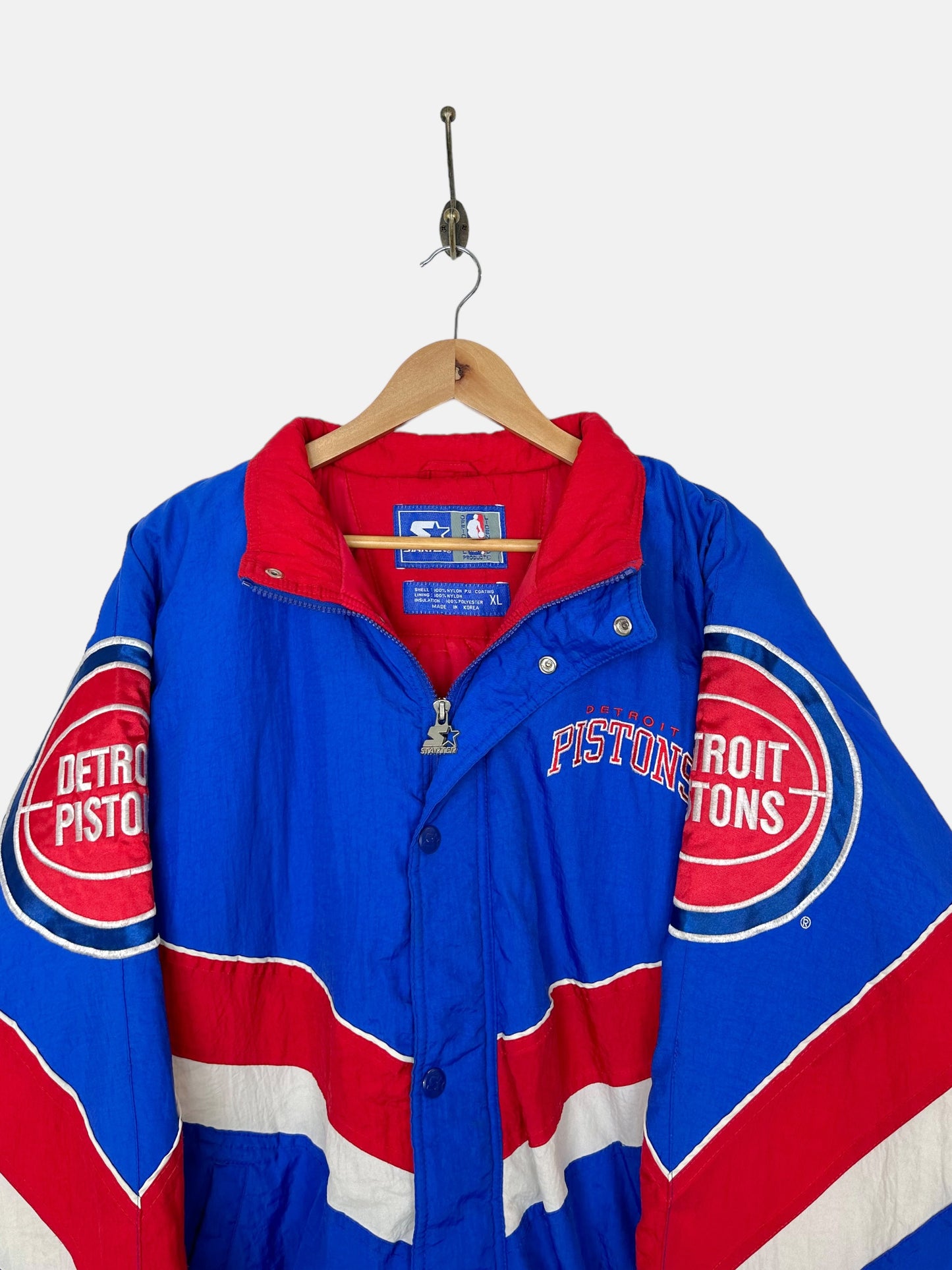 90's Starter Detroit Pistons NBA Embroidered Vintage Puffer Jacket Size XL-2XL