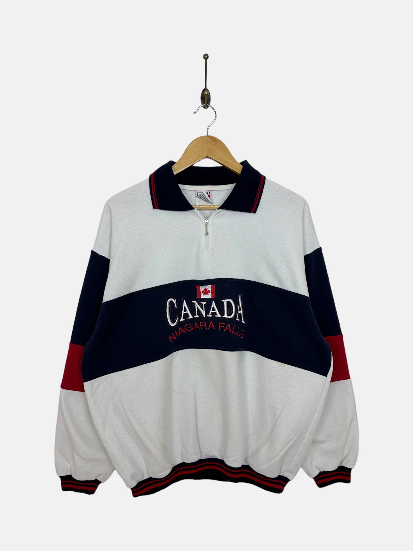 90's Niagara Falls Canada Embroidered Vintage Quarterzip Sweatshirt Size L