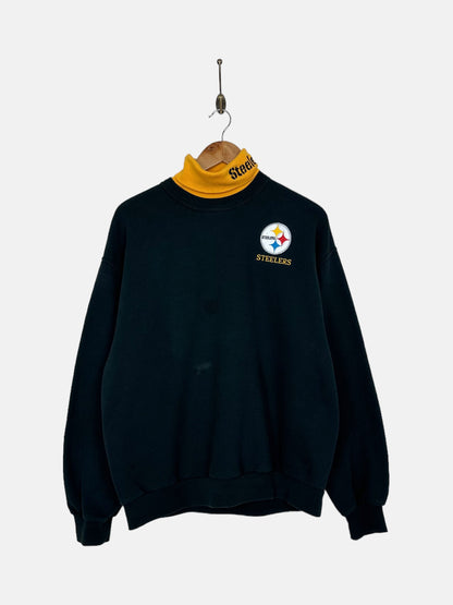 90's Pittsburgh Steelers NFL Embroidered Vintage Mock-Neck Sweatshirt Size M