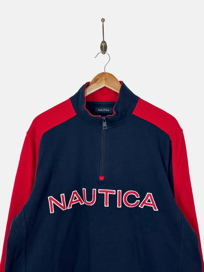 90's Nautica Embroidered Vintage Quarterzip Sweatshirt Size M-L