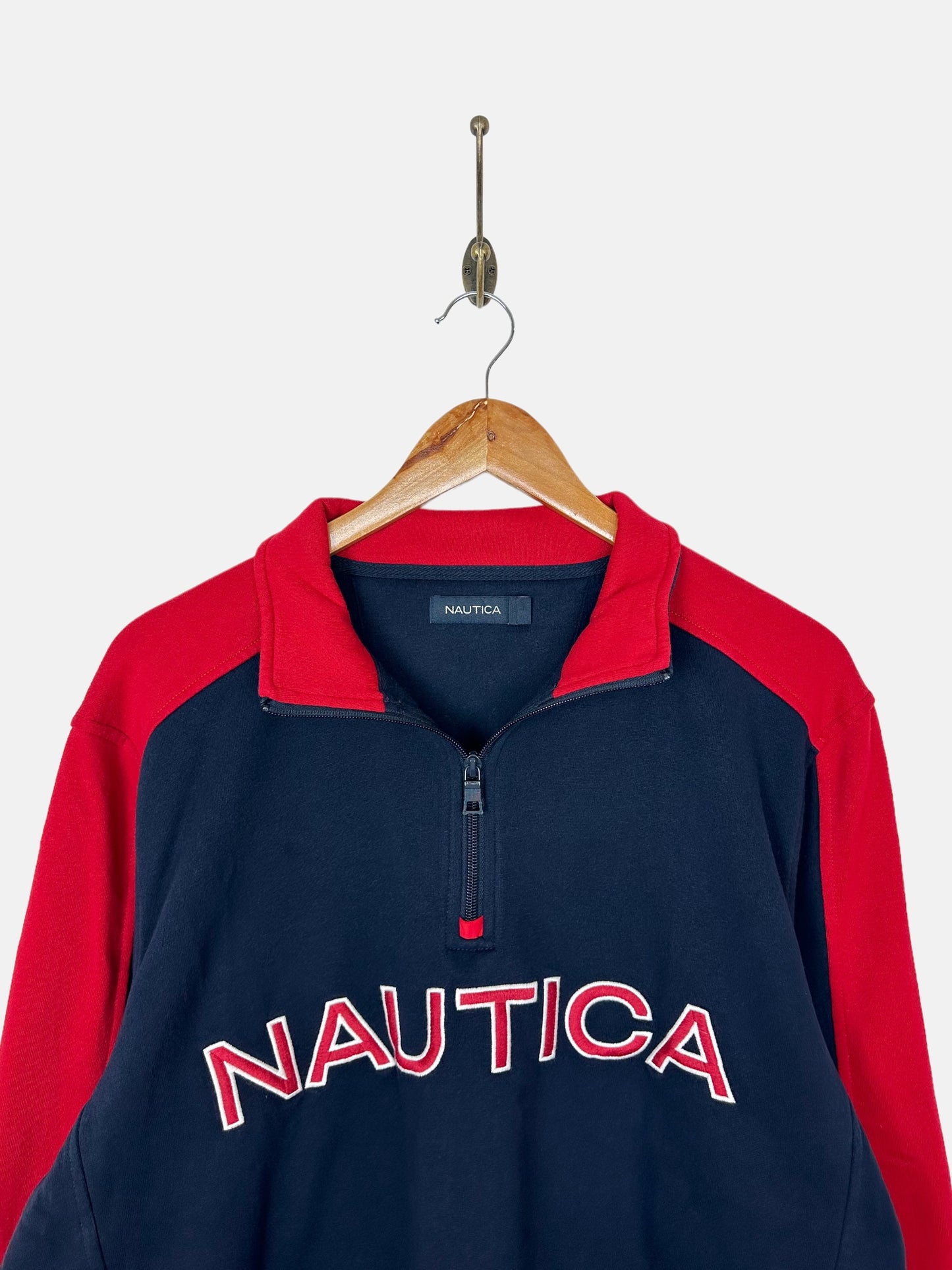 90's Nautica Embroidered Vintage Quarterzip Sweatshirt Size M-L