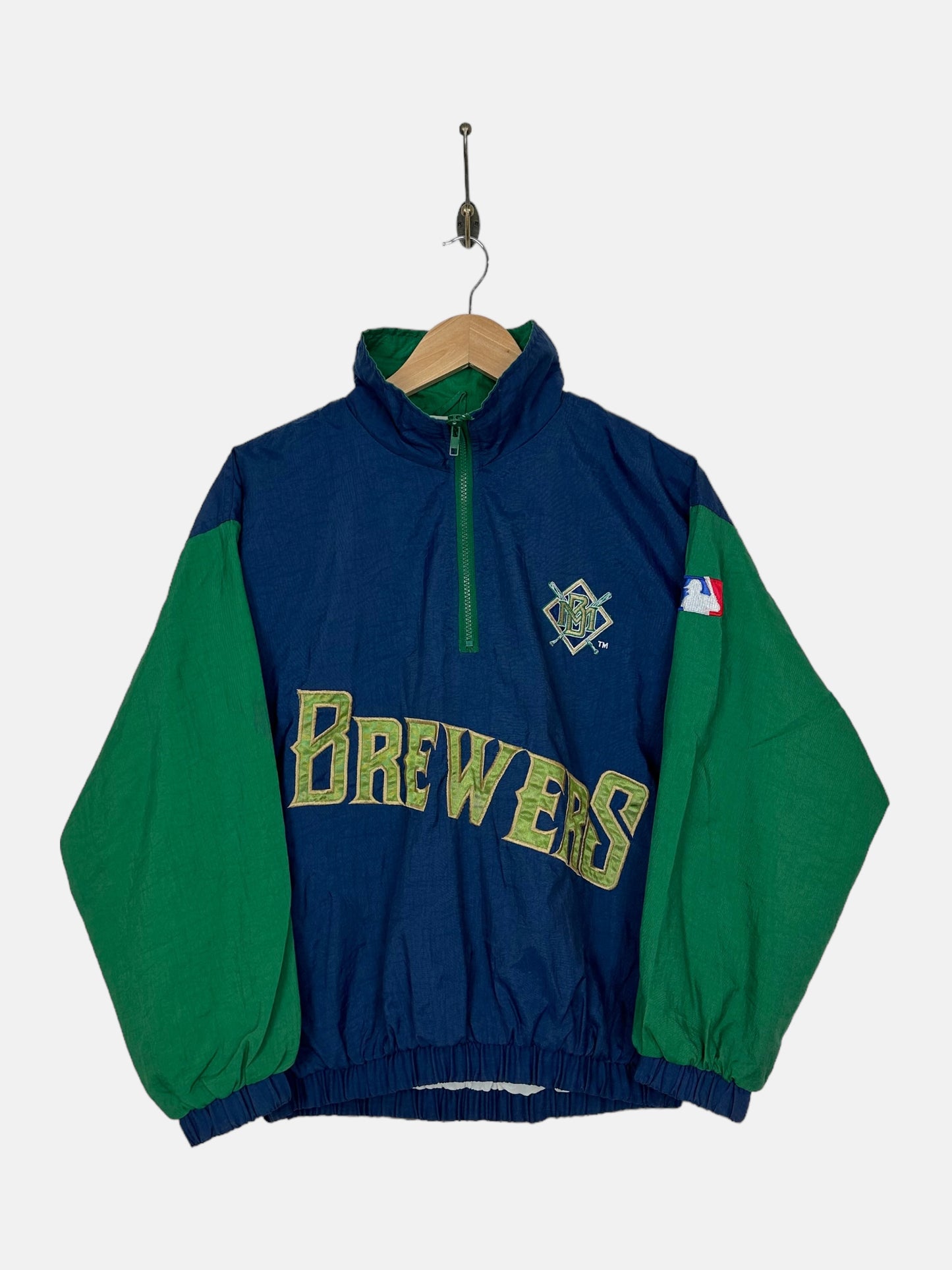 90's Milwaukee Brewers MLB Embroidered Vintage Quarterzip Jacket Size 6-8